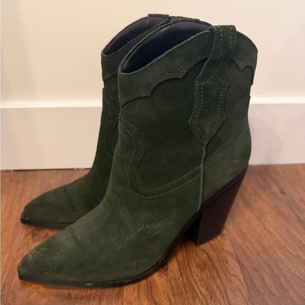 Marc Fisher Green Suede Heeled Boots Size 8.5
